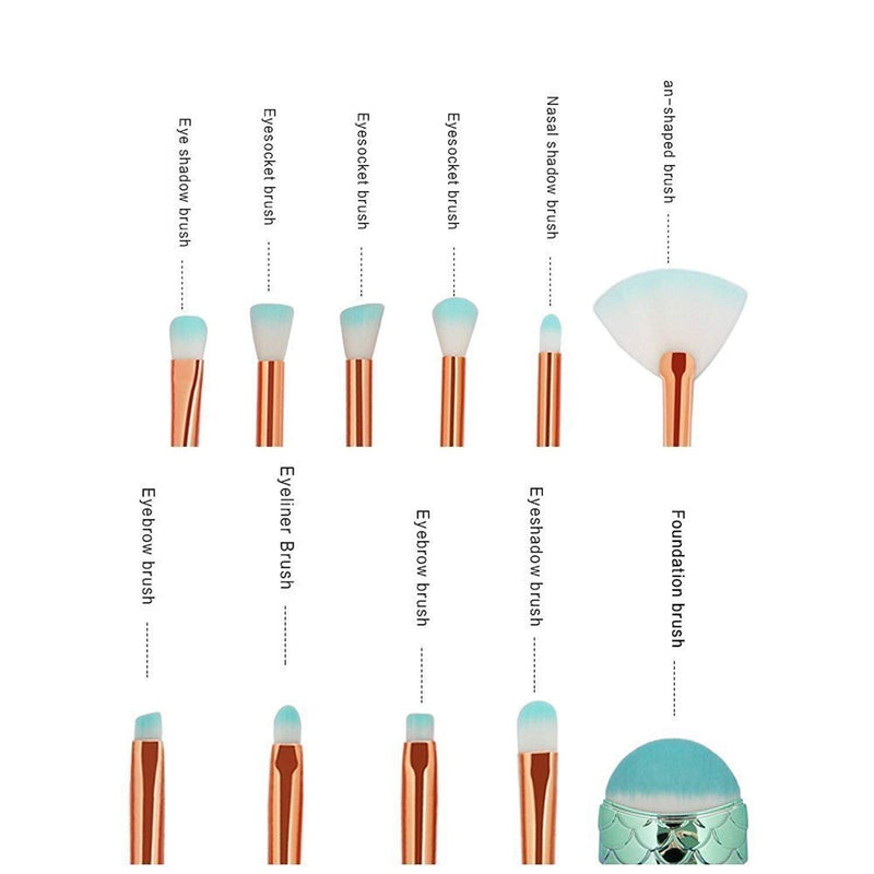 [Australia] - Funfunman Makeup Brushes 11PCS Make Up Foundation Eyebrow Eyeliner Blush Cosmetic Concealer Brushes(Mermaid Colorful) 