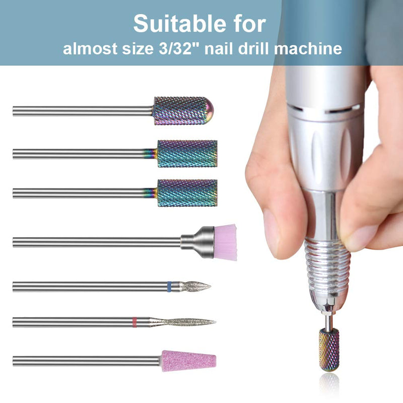 [Australia] - Bulex 7pcs Nail Drill Bits for Acrylic Nails, Professional Tungsten Carbide 3/32 Little Nail Drill Bit Set for Gel Nails Cuticles 