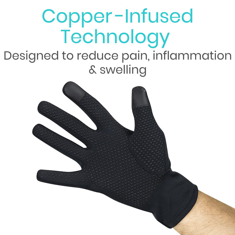 [Australia] - Vive Copper Arthritis Gloves - Full Hand Compression Touchscreen Finger - For Carpal Tunnel, Rheumatoid, Joint Pain, Infammation - Flexible Wrist and Thumb Pressure Relief for Typing - For Men, Women Black Large 