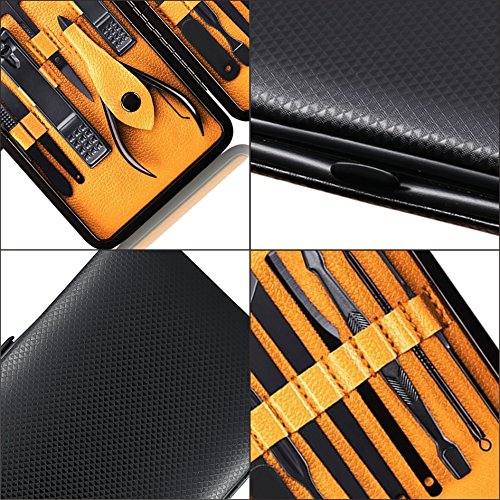 [Australia] - Manicure Set Nail Set Nail Clipper Kit Professional - Stainless Steel Pedicure Set Nail Grooming Kit of 15pcs with Case for Travel (Black/Yellow) Black/Yellow 