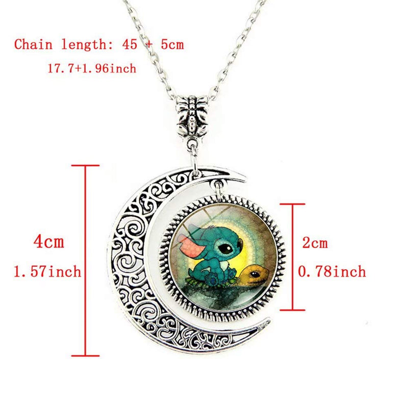 [Australia] - AIIGOU Moon Pendant Necklace Stitch and Turtle Necklace jewelry, Crescent Cartoon Necklace 