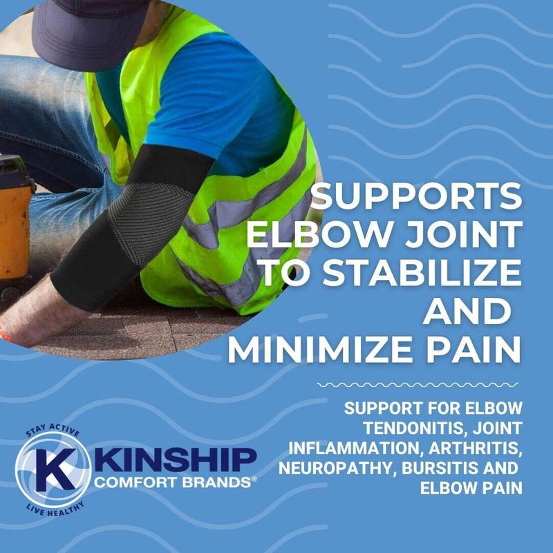 [Australia] - Kinship Comfort Brands Elbow Compression Brace for Men & Women | Elbow Sleeve for pain relief from Tendonitis, Golfer & Tennis Elbow, Arthritis & Bursitis | Compression support for Lymphedema | 1 Pair Black Large 