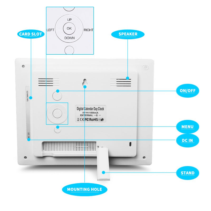 [Australia] - Johnziny 【2022 Newest Version】 Digital Day Calendar Clock- 8 Alarms,Dementia Clocks Display Non-Abbreviated Date Day Time Month, Vision Impaired Clock for Seniors Memory Loss Alzheimer 8" White 