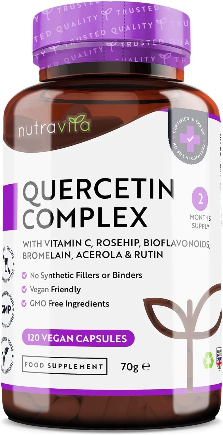 [Australia] - Quercetin 500mg with Bromelain & Vitamin C - 120 Vegan Capsules � for Immune Support - Blended with Rosehip, Bioflavonoids, Acerola and Rutin � Made in The UK by Nutravita 