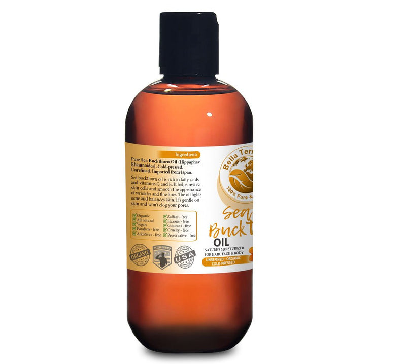 [Australia] - NEW Sea Buckthorn Oil. 8oz. Cold-pressed from Berry. Unrefined. Organic. 100% Pure. Non-comedogenic. Relieves Symptoms of Eczema, Psoriasis, Acne. Natural Moisturizer. For Hair, Skin, Stretch Marks. 