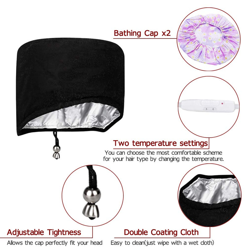 [Australia] - Hair Steamer,Totofac Electric Hair Care Hat Heating Cap with 2 Mode Temperature Control for Hair Spa Home Thermal Treatment Beauty Steamer Cap (Black) Black 