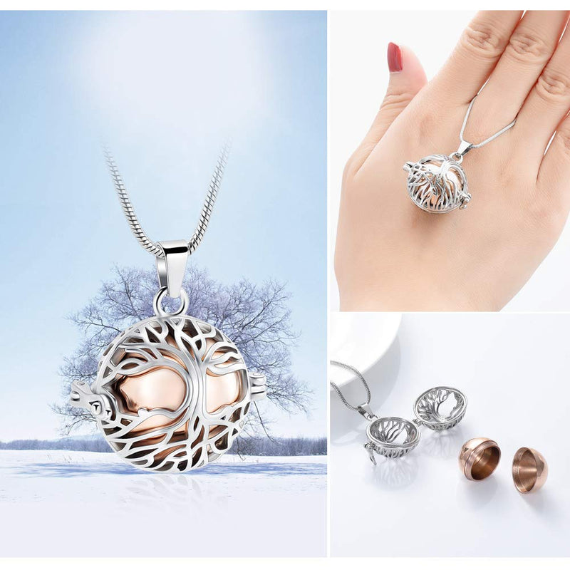 [Australia] - zeqingjw Tree of Life Cremation Urn Necklace for Ashes Memorial Urn Jewelry Ashes Locket for Loved Ones Keepsake Pendant Necklace Rose Gold Urn Tree 