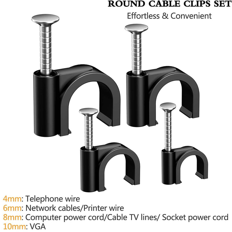 [Australia] - Cable Clips Nail in Cable Clips 200 Pcs Cable Wire Clips Cable Tacks Coax Cable Clips Speaker Wire Clips Cable Nails for Cords Wall Wire Clips 4/6/8/10mm RG6 RG59 CAT6 RJ45 Ethernet Cable Clips Black 