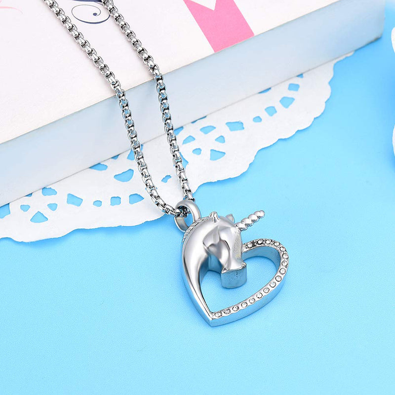 [Australia] - Unicorn in My Heart Stainless Steel Cremation Necklace Urn Pendant for Ashes for Women/Child Memorial Jewelry Keepsake Festival Gifts 