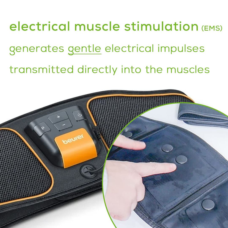 [Australia] - Beurer EM37 Abs Stimulator Toning Ab Belt, EMS Ab Machine with 40 Intensity Levels, Portable Ab Workout Equipment Belt Includes Reusable Water Electrodes and Batteries, Abdominal Exercise Machine 