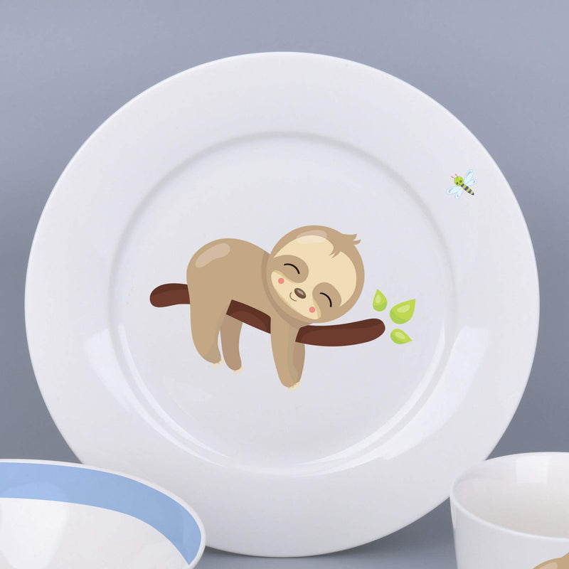 [Australia] - 3 Piece Childrens Dinnerware Set - Durable Vegan New Bone China Kids First Ceramic Tableware - Sloth Plate, Mug and Bowl Gift for Boys, Girls, Keepsake 