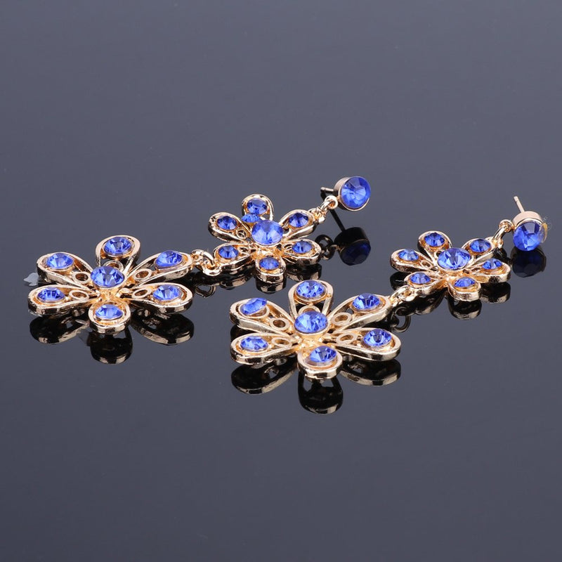 [Australia] - Moroccan Style Bridal Necklace Earrings Set with Rhinestones Crystal Fashion Wedding Jewelry Sets Blue 