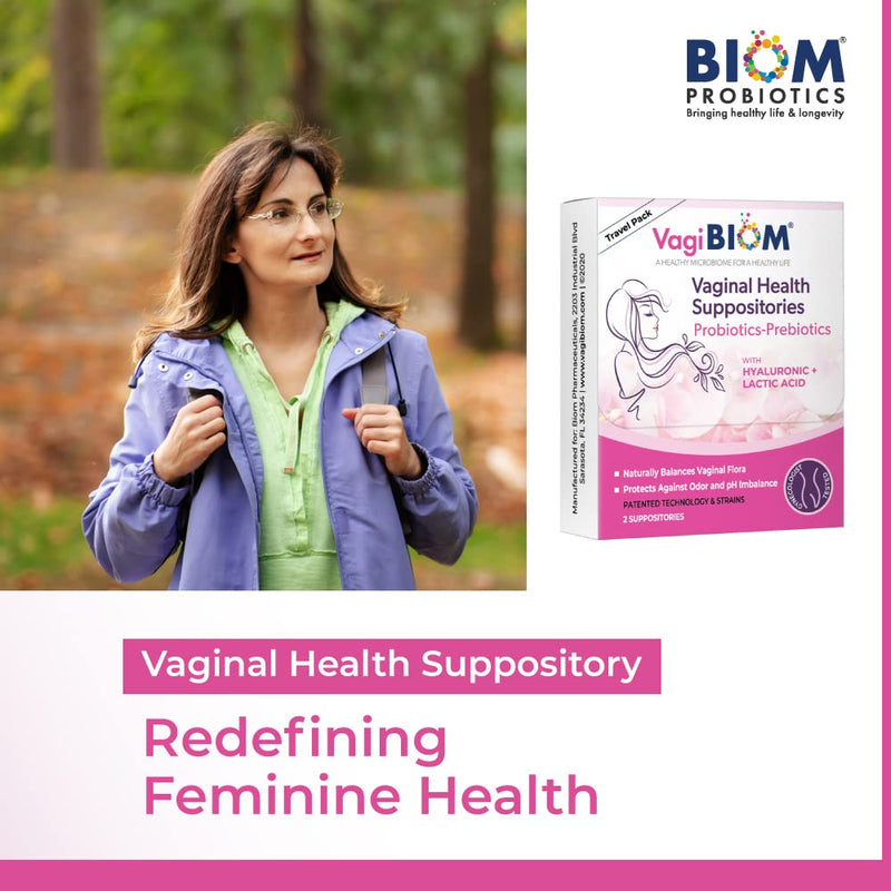 [Australia] - VagiBiom Probioitc Suppository CONVENIENT TRAVEL PACK WITH 2 SUPPOSITORIES AND 2 FEMININE WIPES: Microbiome Flora balance. Odor Control Regimen; Balance and Nourishes Healthy Flora; Paraben-Free Preservative-Free 