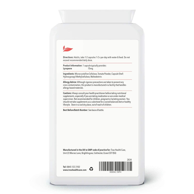 [Australia] - Lycopene Supplement 15mg - 120 Capsules - 150mg Tomato Powder Providing High Strength 15 mg Lycopene per Vegan Capsule - up to 4 Month Supply - UK Made to GMP Standards 