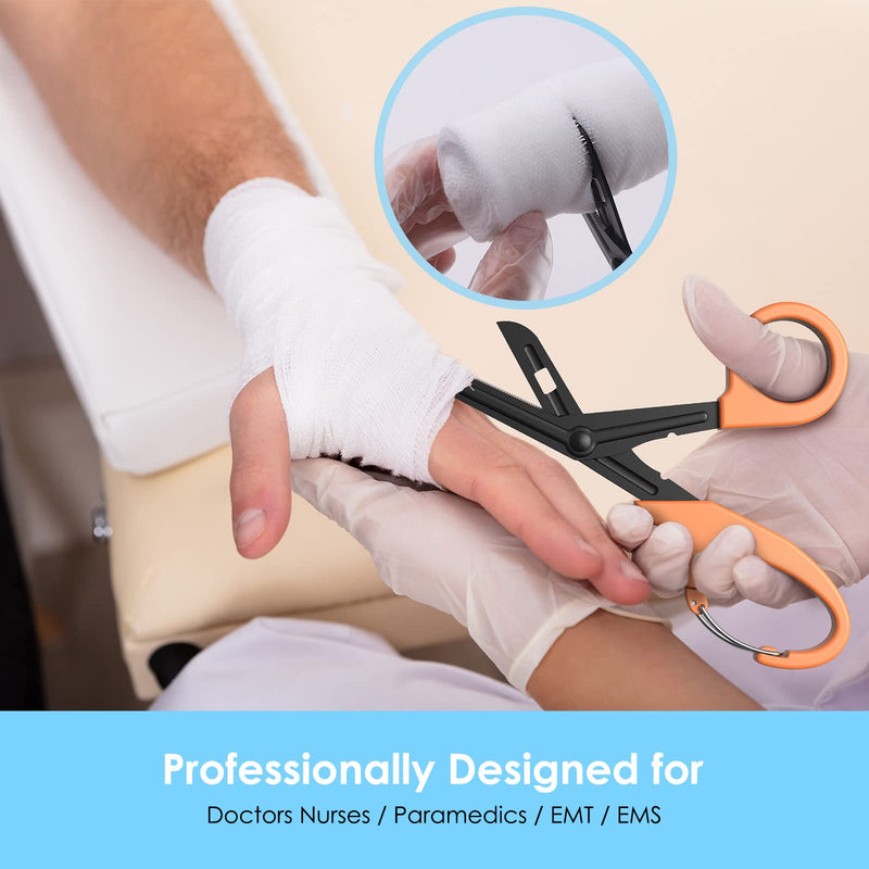 [Australia] - MOVOCA 2 Packs Medical Scissors with Carabiner - 7.5" Bandage Scissors Trauma Shears, Fluoride Coated Non-stick Blades Stainless Steel EMT Shears for Doctor, Nurses, Nursing Students, EMT, EMS Brownish Gray/Orange 