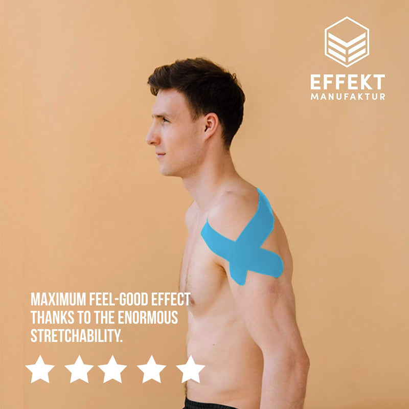 [Australia] - Effekt Manufaktur Kinesiology Tape Waterproof (16 ft x 2 in), 2 Rolls - Elastic Physio Tape for Muscle Support and Injury Recovery, Medical Tape, Kinetic Tape, Durable Kinesthetic Tape (Blue + Black) Blue + Black 