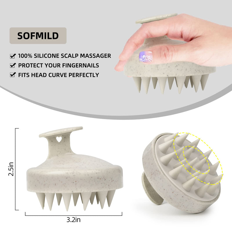 [Australia] - Scalp Massager, Wheat Straw Shampoo Brush Silicone Hair Care Scalp Scrubber Exfoliator Brush for Men Women Kids Pets Wet Dry Curly Straight Thick Thin Long Short Hair, Beige 