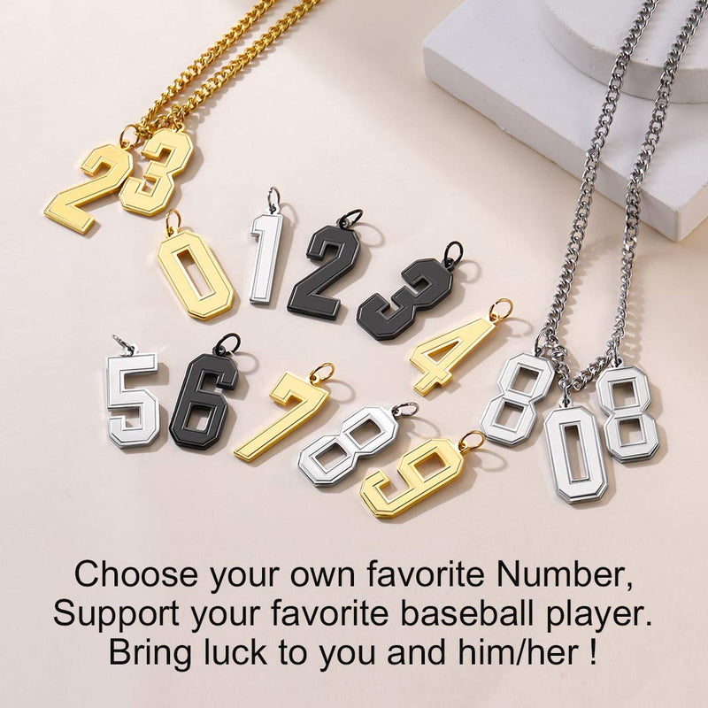 [Australia] - GOLDCHIC JEWELRY Number Necklace, Customized Unisex Boys Mens Stainless Steel Baseball Cross Necklace/Soccer/Football/Basketball Necklace with Chain 22”+2" Extender,Sports Fan Gift 0-Black 