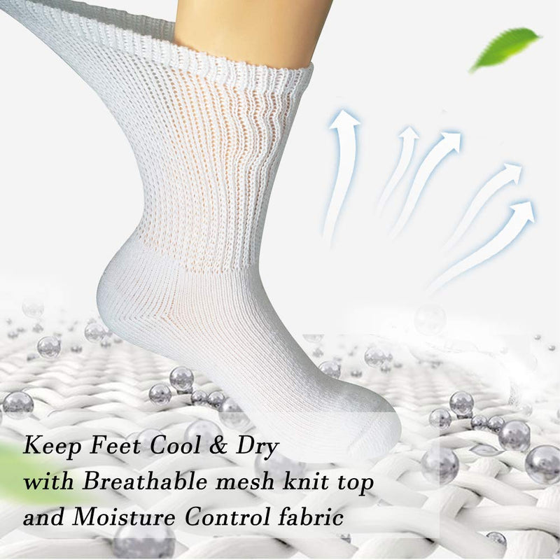 [Australia] - +MD Non-Binding Diabetic Socks for Men Women-6 Pairs Medical Circulatory Crew Socks with Cushion Sole Brown 9-11 