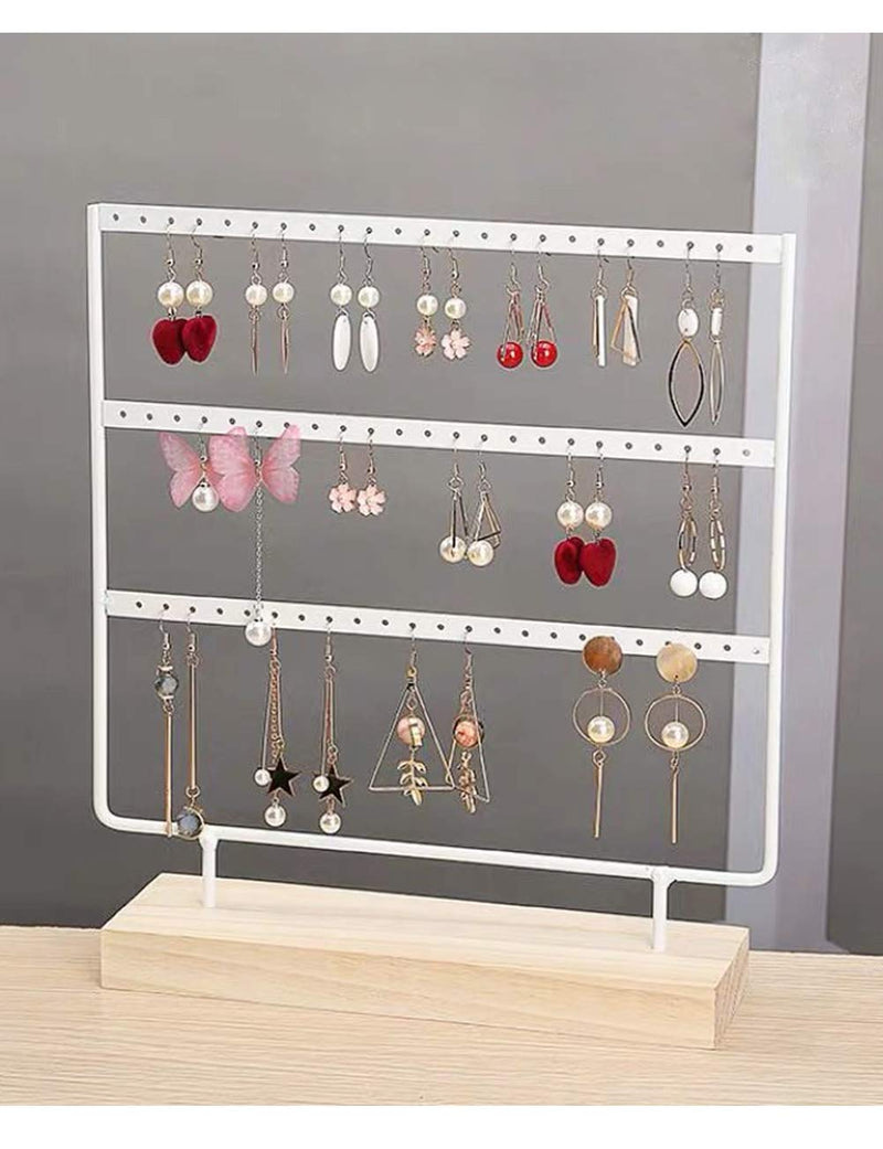 [Australia] - lemonadeus Earring Holder for Hanging Earrings Earring Stand Tree Display Stand Ear Stud Holder Jewelry Tower with Wooden Tray Dish (White（66 Holes 3 Layers）) White（66 Holes 3 Layers） 