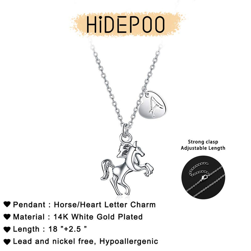 [Australia] - Horse Gifts for Girls, 14K White Gold Plated Heart Initial Horse Necklace Personalized Gifts Dainty Horse Jewelry Horse Necklaces for Girls Women Horse Lovers A 