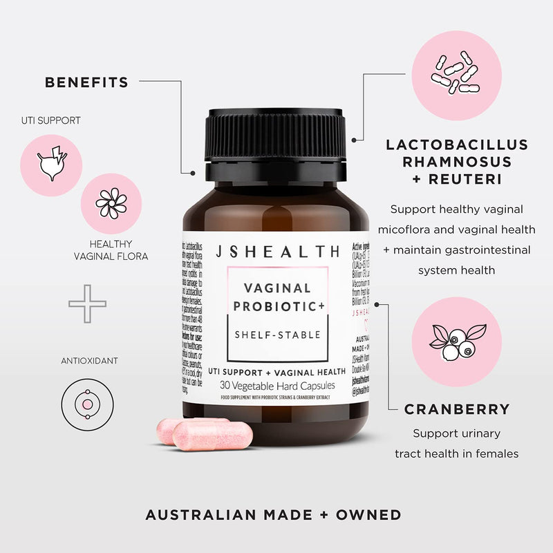 [Australia] - JSHealth Vitamins Vaginal Probiotic Supplement - Supports Urinary and Vaginal Health – Shelf Stable Yeast Infection Treatment for Women (30 Capsules) 