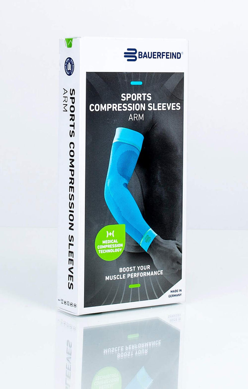 [Australia] - Bauerfeind Sports Compression Arm Sleeves (1 Pair) - Gradient Compression to Improve Oxygen and Blood Circulation in Arms - Air Knit Fabric Breathable, Durable, Washable (Navy, Small/Short) 