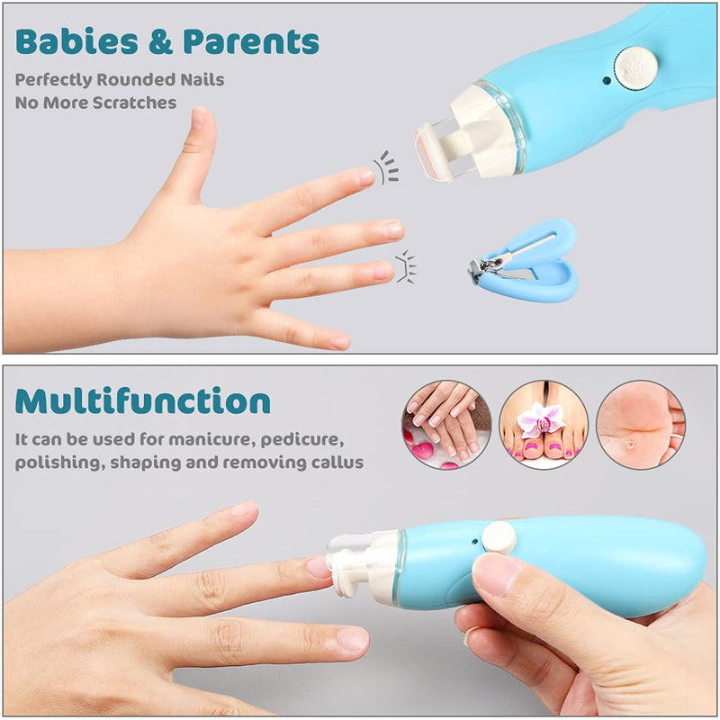 [Australia] - Vicloon Baby Nail File, 11 in 1 Electric Nail Trimmer Clippers Manicure Set LED Light Whisper Quiet Design, Baby Nail Trimmer Clippers Kit with 9 Grinding Heads &1 Nail Cutter for Newborn or Women blue 