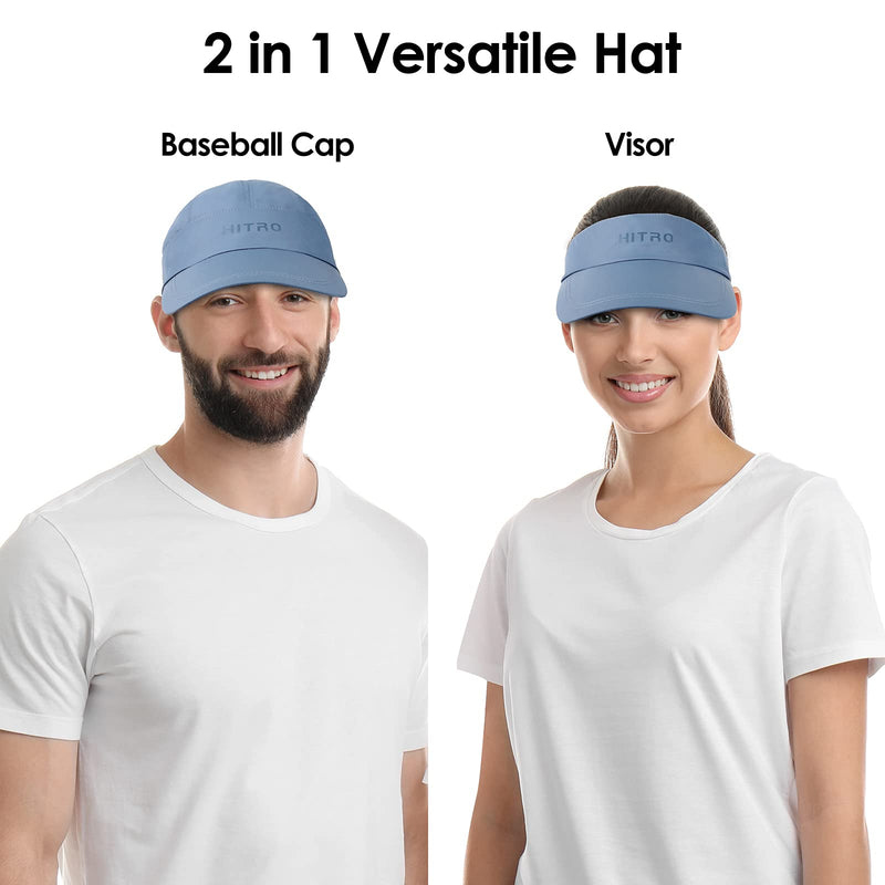 [Australia] - HITRO Variable Visor with Removable Hat Top, Unisex Baseball Sports Caps Quick Dry Black 