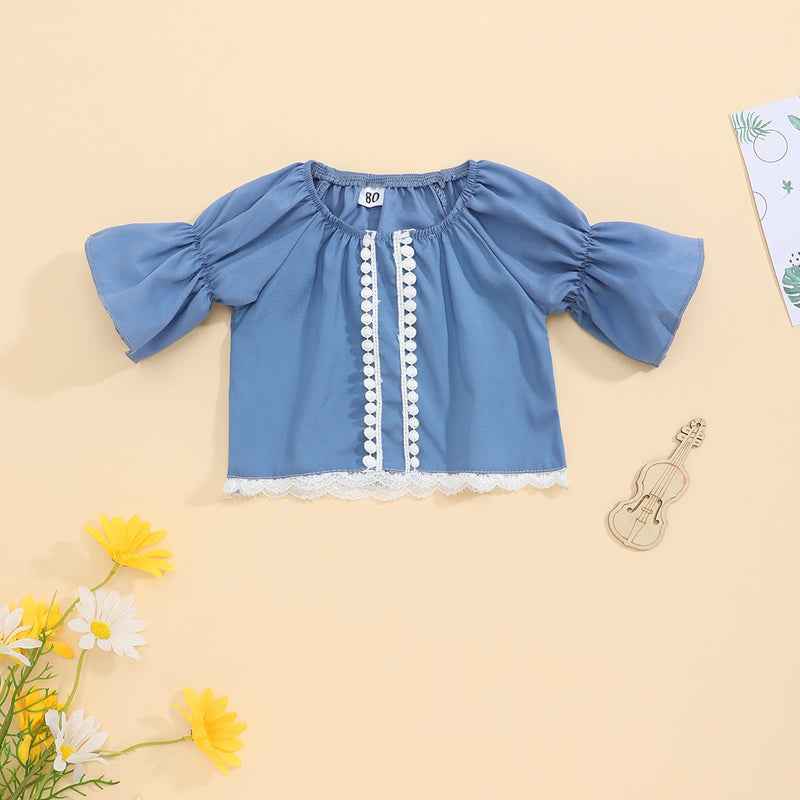 [Australia] - Toddler Baby Girl Clothes Sleeveless Spot Top+Jeans Shorts Summer Outfits Set Blue C 6-12 Months 