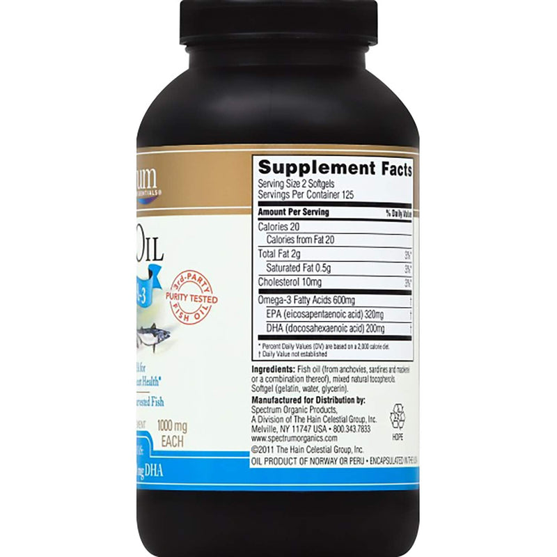 [Australia] - Spectrum Essentials Softgels, Fish Oil Omega-3, 1000 mg, 250 Count Pure Fish Oil 