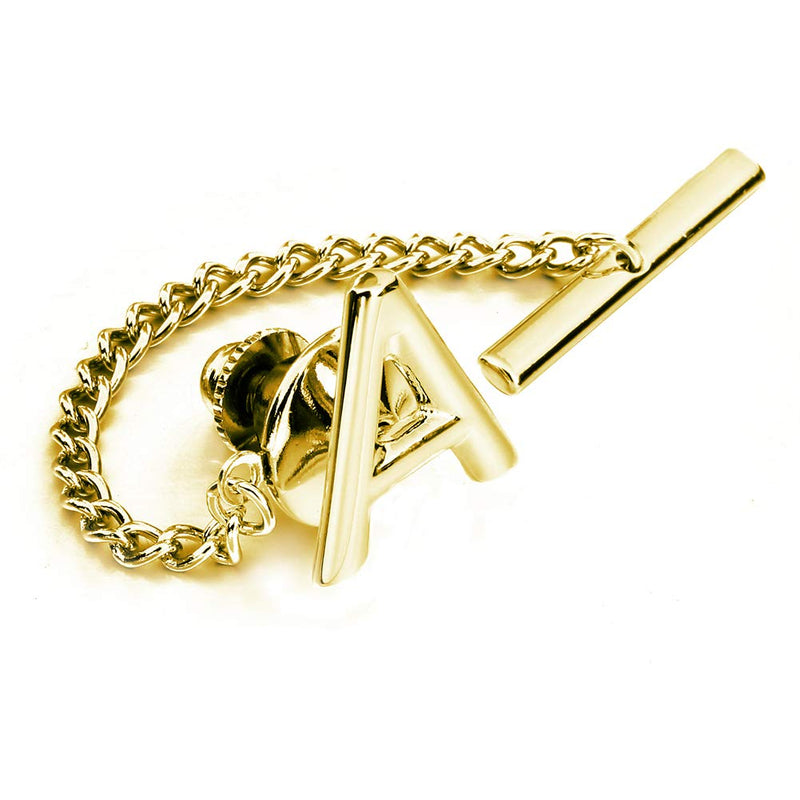 [Australia] - AMITER Men Tie Tack Initial Silver Gold Tie Pin with Chain - Best Accessories for Necktie, Bow Tie, Hat and Suspenders Gold A 