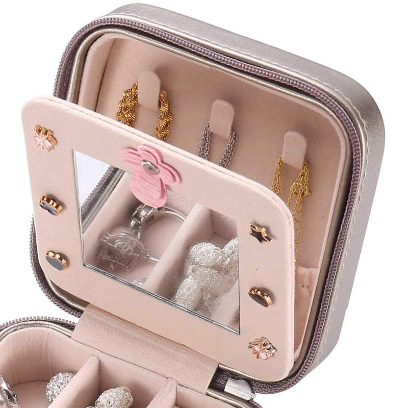 [Australia] - Small Travel Jewelry Box with Mirror, Travel Organizer Portable Display Mini Storage Case for Rings Earrings Necklace Bracelets, Best Gifts for Women Girls 