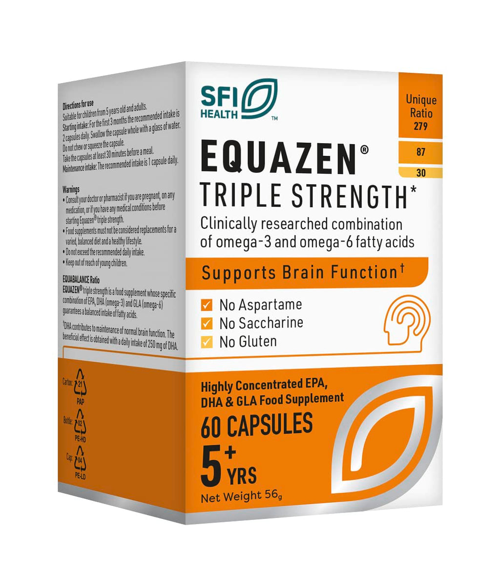[Australia] - EQUAZEN Triple Strength Capsules | Omega 3 & 6 Supplement | Blend of DHA, EPA & GLA | Supports Brain Function | Suitable from 5 Years Old to Adults | 60 One-a-Day Capsules 