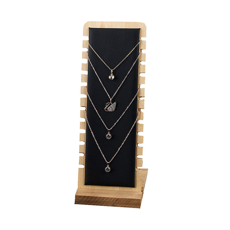 [Australia] - TANG SONG Bamboo Leather Soft Mat Multiple Necklace Display Stand Necklace Bracelets Chains Organizer Holder for Home (Black) 