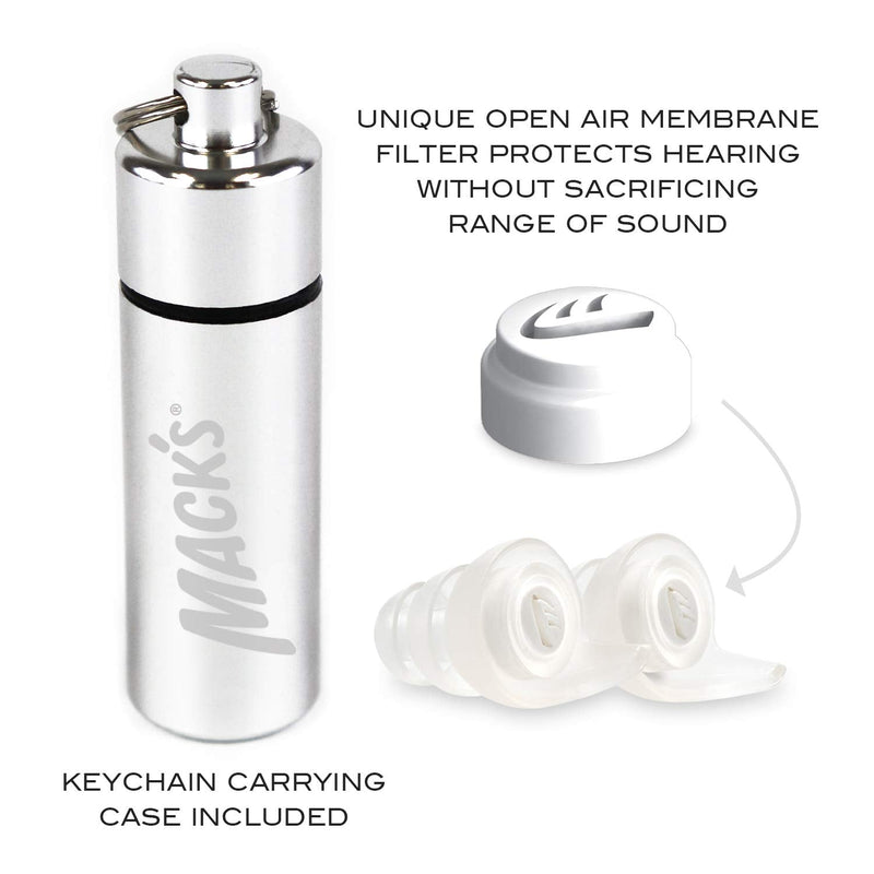 [Australia] - Mack's High Fidelity Ear Plugs for Concerts, Musicians, Motorcycles, Noise Sensitivity - 1 Pair (2 Comfort Tip Sizes) - Clear Hear Plugs with Case 