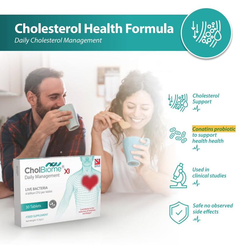[Australia] - CholBiome�X3 Tablets - 30 Tabs, 4 Billion CFU Live Probiotic Bacteria Supplement - Vitamin B3, LPLDL - Helps to Improve Heart Health and Reduce Cholesterol Levels Regular 