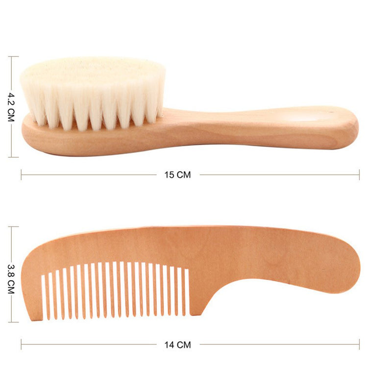 [Australia] - TAMUME Easy Grip Soft Goat Hair Baby Brush and Comb Set, Organic Wooden Brush Massager, Natural Wooden Hair Comb (Brush Set) Brush Set 