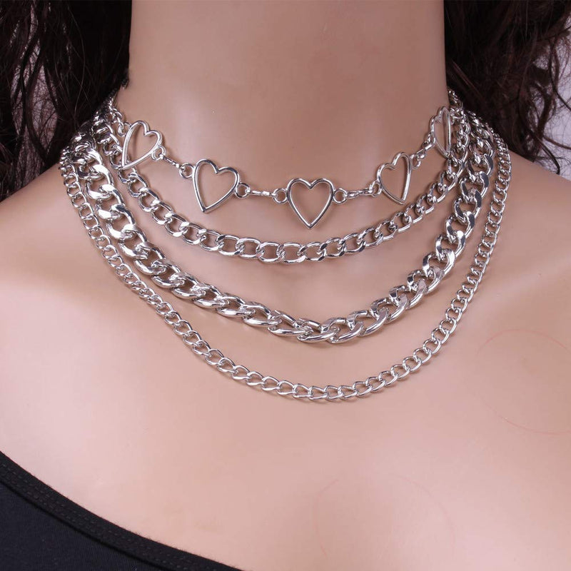 [Australia] - DXZNBEST Lock Key Pendant Chains Necklace Angel Layered Choker Emo Aesthetic Chunky Chains Jewelry for Eboy Egirl Women Men Butterfly+heart chain 