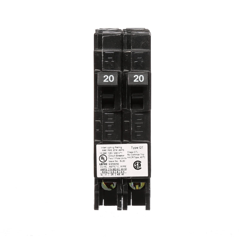 [Australia] - Siemens Q2020 Two 20-Amp Single Pole 120-Volt Circuit Breakers, for use only where Type QT breakers are allowed 