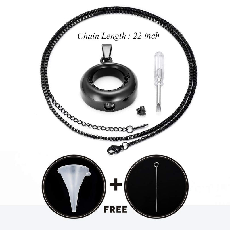 [Australia] - XSMZB Circle of Life Urn Necklace for Ashes Stainless Steel Eternity Keepsake Memorial Cremation Jewelry for Ashes Pendant Locket Black 