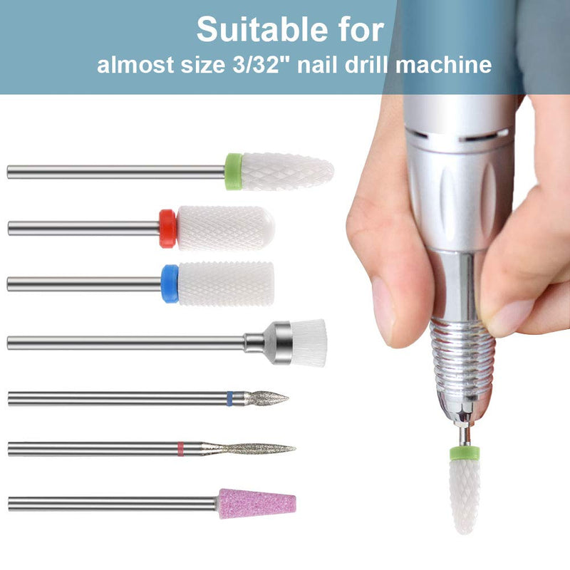 [Australia] - Ocim 7pcs Nail Drill Bits for Acrylic Nails, Professional Ceramic 3/32 Efile Nail Drill Bit, Fine Grit Nail File Drill Bits Set for Gel Nails Cuticle 