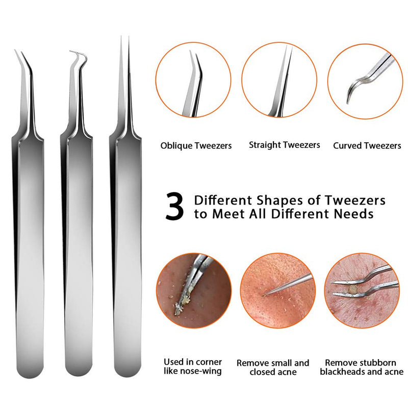 [Australia] - 10PCS Blackhead Remover Pimple Extractor Tool, Comedone Pimple Extractor Tool, Acne Kit for Blackhead, Whitehead Popping, Curved Blackhead Tweezers Kit 