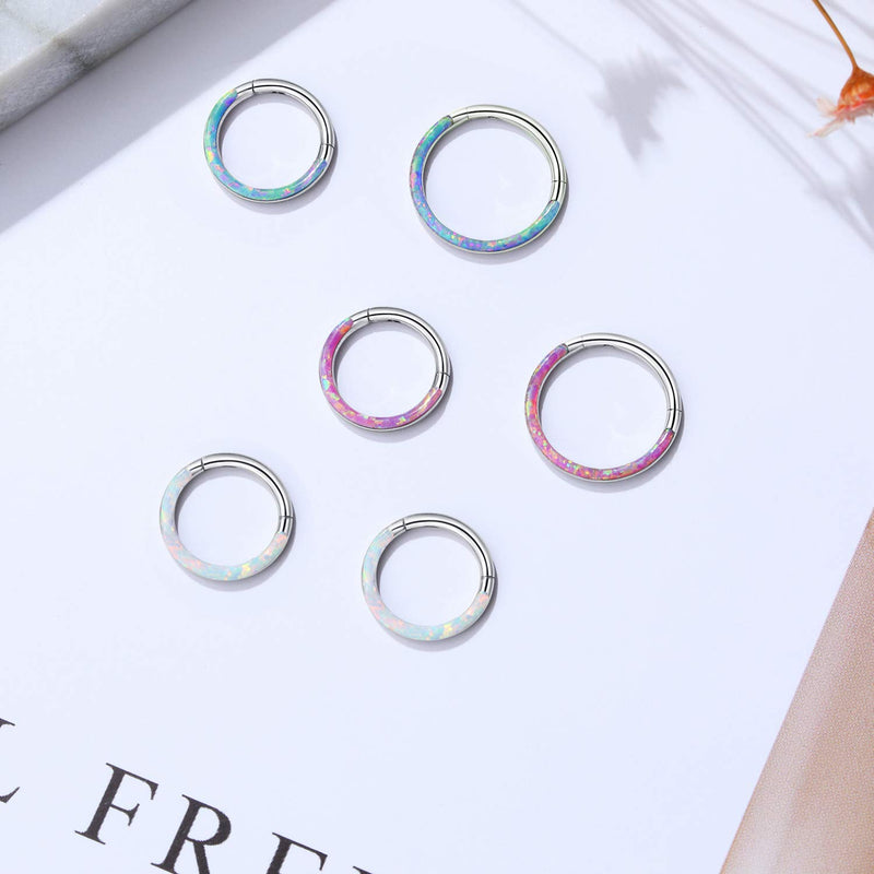 [Australia] - CICIMOTO Opal CZ Nose Ring Septum Hoop, 16G Surgical Steel Cartilage Earring Hoop Hinged Segment Ring Septum Clicker Daith Helix Tragus Conch Piercing Jewelry A-Opal&Blue 10mm(3/8'') 