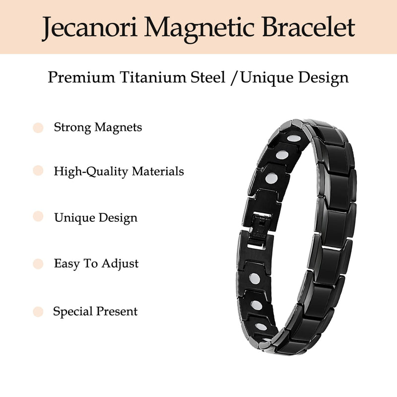 [Australia] - Jecanori Titanium Steel Magnetic Bracelet for Men Women，Adjustable Size Wirstband with Adjustment Tool and Gift Box Black 