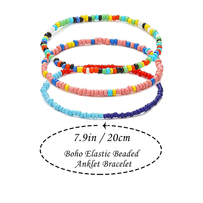 [Australia] - 24Pcs Beaded Anklets for Women Handmade Boho Elastic Beaded Ankle Bracelets Set Colorful Anklets for Teen Cute Anklets 