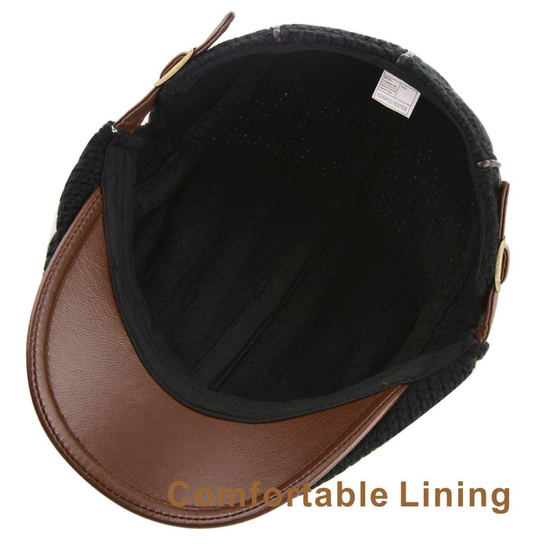 [Australia] - M MOACC Men Beret Hat Cotton Buckle Adjustable Newsboy Hats Cabbie Gatsby Cap Hat-t9-black 