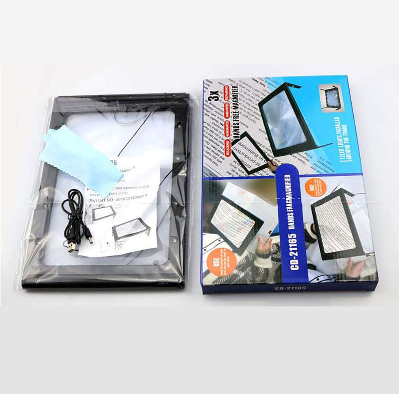 [Australia] - 3X Large Full Page Magnifier with 12 LED Lights[Provide Evenly Lit Viewing Area], Foldable Flip-Out Legs, Dual Power Supply Modes- Ideal for Hands Free Reading, Low Vision, Seniors with Aging Eyes 