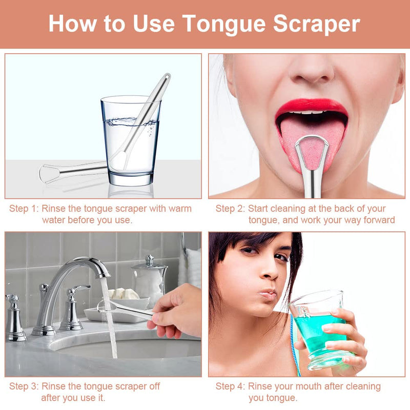 [Australia] - ACWOO Tongue Scraper, 2 Pack Stainless Steel Tongue Cleaners, Tongue Cleaner Tool for Oral Hygiene, Fresh Breath, and Reduce Bad Breath, Reusable Tongue Scrapers for Adults Silver 