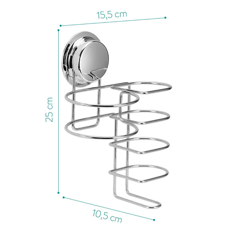 [Australia] - Navaris Hair Dryer and Straightener Holder - No Drill Suction Cup Hairdryer Holder for Wall - Sticks to Mirror, Windows, Glass, Tile - Stainless Steel 